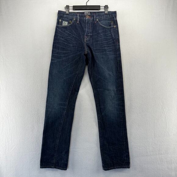 Under Two Flags Jeans Men's 30 Blue Selvedge Denim Dark Wash Whisker Button Fly - Picture 1 of 15